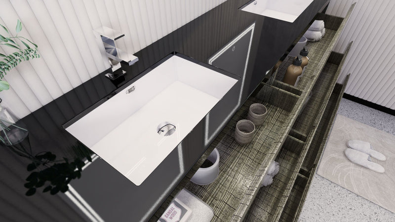 Stanley 84" Freestanding Bathroom Vanity with Reinforced Acrylic Sinks and Storage