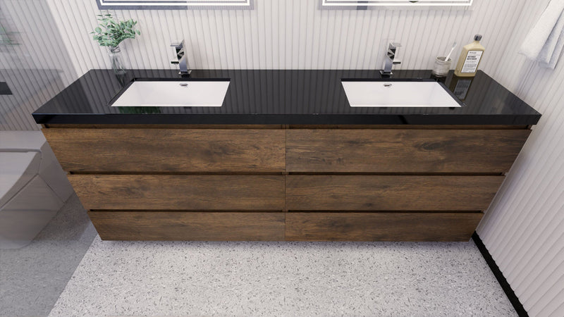 Stanley 84" Freestanding Bathroom Vanity with Reinforced Acrylic Sinks and Storage