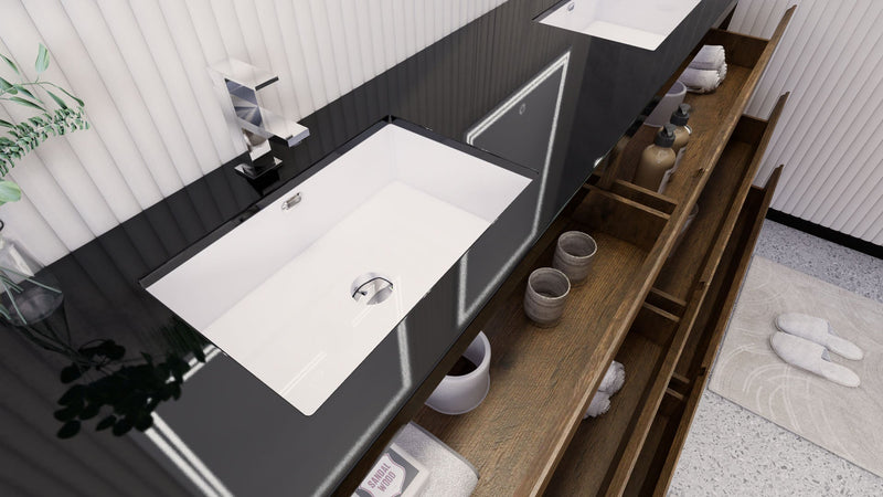 Stanley 84" Freestanding Bathroom Vanity with Reinforced Acrylic Sinks and Storage