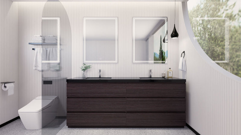 Stanley 84" Freestanding Bathroom Vanity with Reinforced Acrylic Sinks and Storage
