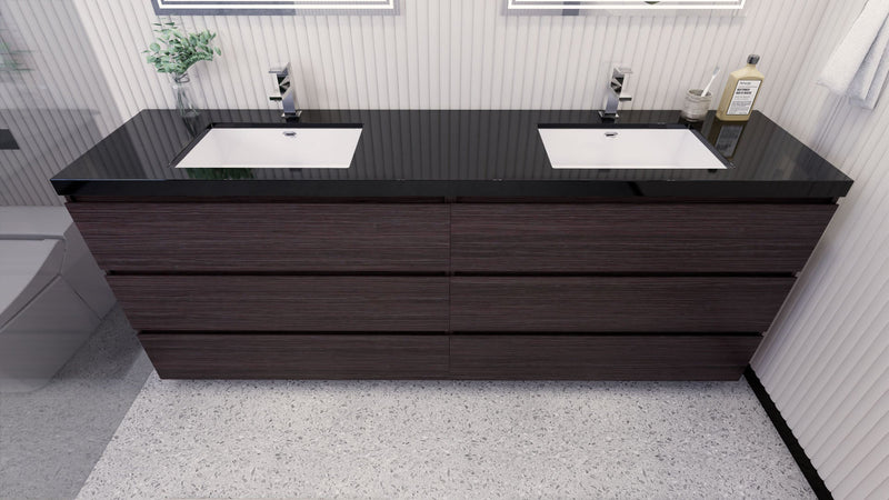 Stanley 84" Freestanding Bathroom Vanity with Reinforced Acrylic Sinks and Storage