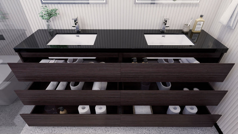 Stanley 84" Freestanding Bathroom Vanity with Reinforced Acrylic Sinks and Storage