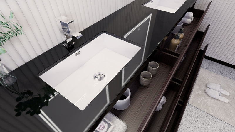 Stanley 84" Freestanding Bathroom Vanity with Reinforced Acrylic Sinks and Storage