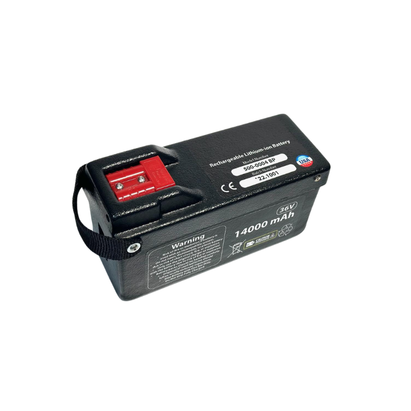 Mosquito 10 Quart Pulse Power Battery Backpack rechargeable lithium ion battery with red connector and warning label.