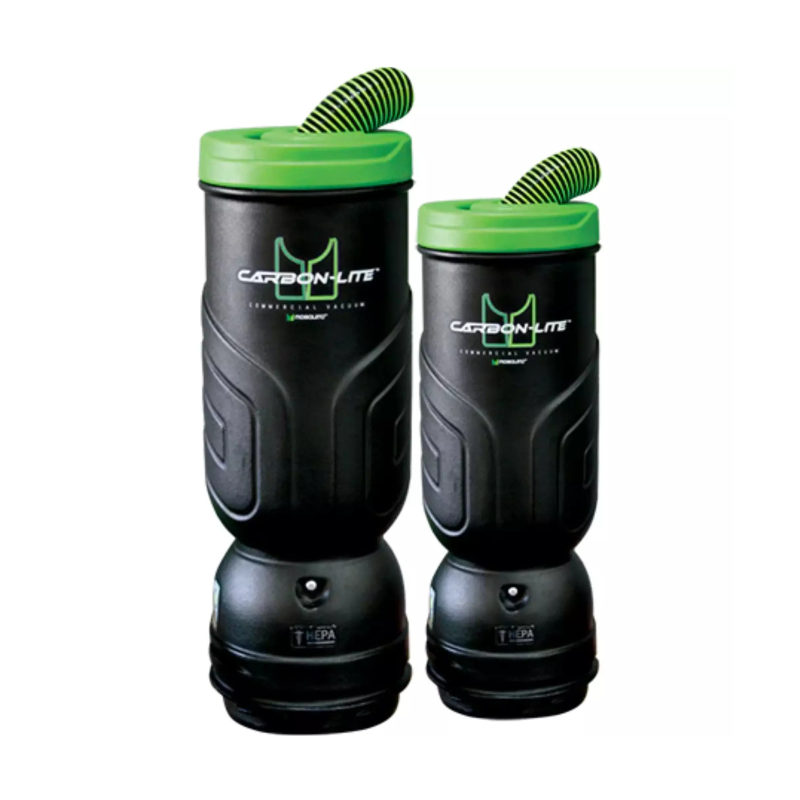 Mosquito Carbon Lite HEPA Backpack Vacuum dual units with green lids.