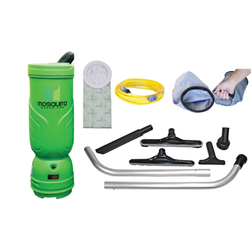 Mosquito Super Vac Backpack Vacuum 6 Quart product kit display with accessories.