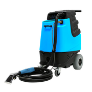 Mytee Hp120 Grand Prix automotive extractor angled view blue body black base hose attached