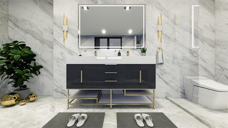 Bethany 60" Freestanding Modern Vanity in Gloss Gray with Double Sink