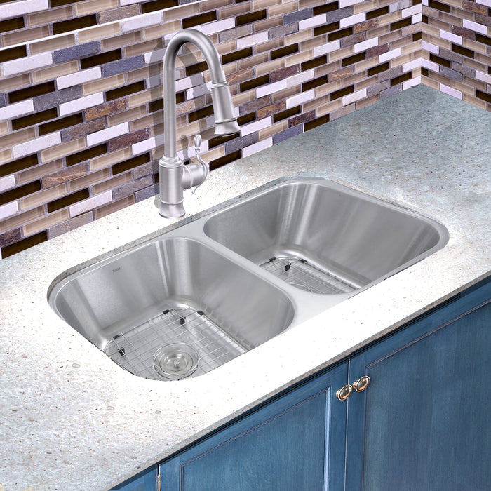 Nantucket Sinks NS10i-16 32.5" Double Bowl Equal Undermount Stainless Steel Kitchen Sink, 16 Gauge