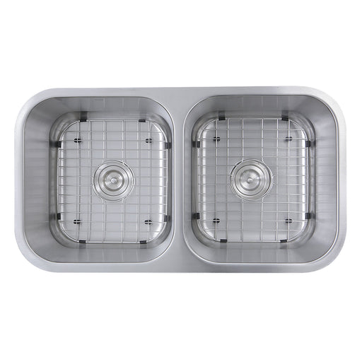 Nantucket Sinks NS10i-16 32.5 Inch Double Bowl Equal Undermount Stainless Steel Kitchen Sink, 16 Gauge