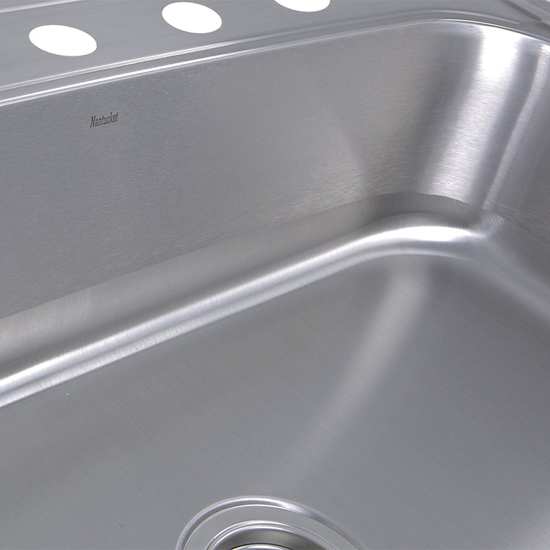 Nantucket Sinks NS3322-8 NS3322-8 33" Large Rectangle Single Bowl 18 Gauge Stainless Steel Drop In Kitchen Sink (image 4)