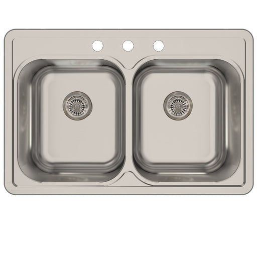 Nantucket sinks NS3322-DE-8 33 inch double bowl equal self rimming stainless steel drop in kitchen sink, 18 gauge