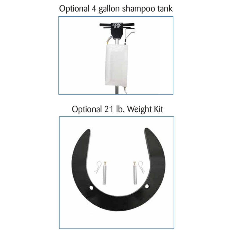 Optional 4 gallon shampoo tank and 21 lb Weight Kit for EDIC Saturn Heavy Duty Floor Buffer.