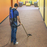 Powr Flite Pro Lite Backpack Vacuum 4 qt BP4S long hallway floor cleaning with backpack vacuum.