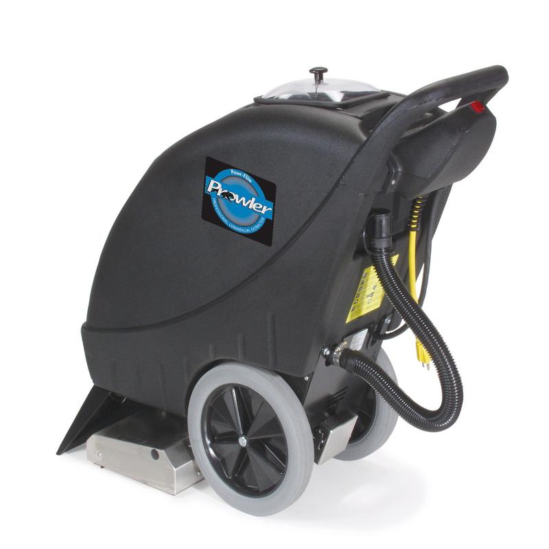 Powr-Flite Prowler 9 Gallon Self Contained Carpet Extractor rear view handles wheels.