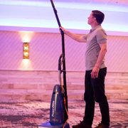 Powr Flite Rigel Deluxe Upright Vacuum w Onboard Tools PV130 W14 U back view of vacuum showing cord wrapping.