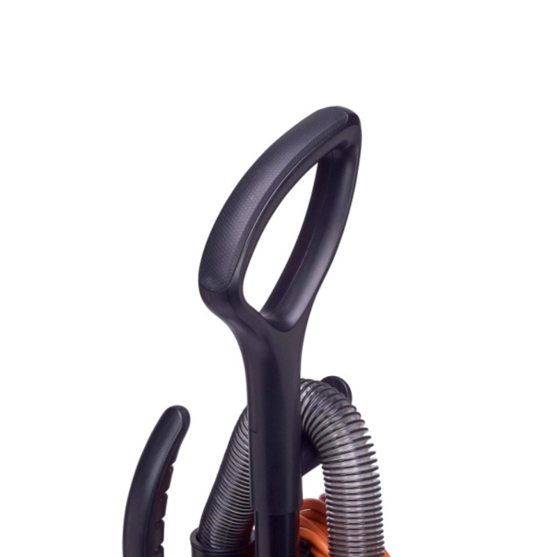 Powr Flite Solar Reach Upright Vacuum Lightweight w Onboard Tools PV090 W12 U closeup handle black grip design.