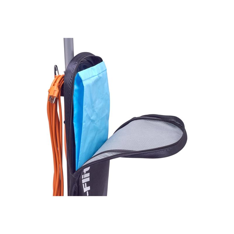 Powr Flite Solar Ultra Lightweight Upright Vacuum open compartment blue dust bag.