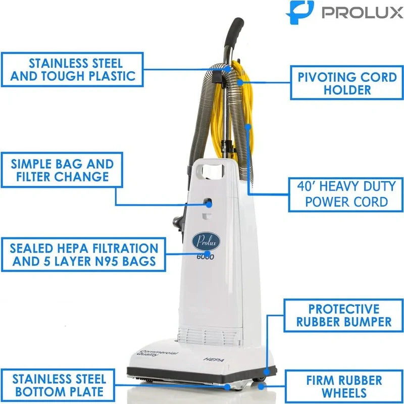 Prolux 6000 commercial upright vacuum front view.