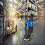 Prolux C460S 18 inch cordless commercial walk behind floor cleaner scrubber buffer warehouse setting.