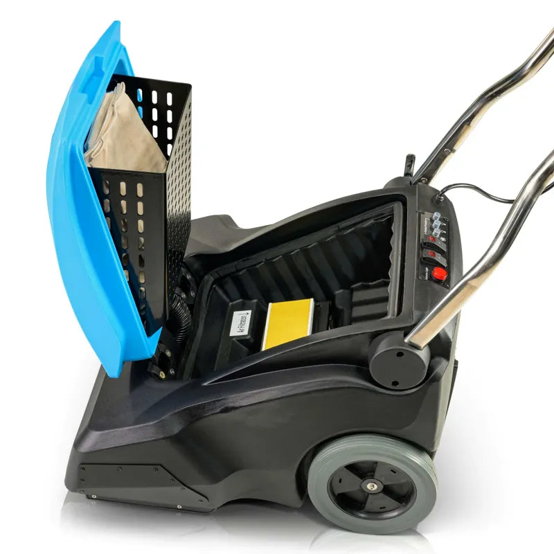 Prolux CP360 wide area commercial vacuum dual brushrolls motors open dustbin.