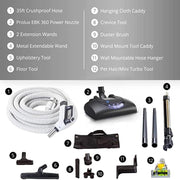 Prolux CV12000 Central Vacuum Unit System accessories list hose tools.