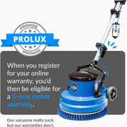 Prolux Core 15in commercial polisher warranty information.