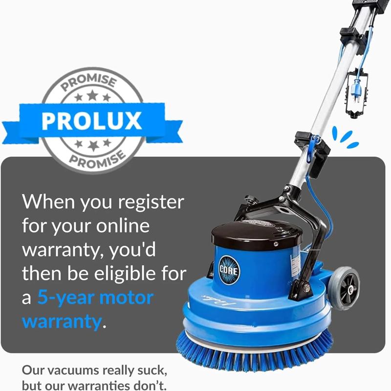 Prolux Core 15in commercial polisher warranty information.