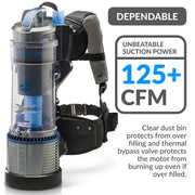 Prolux Lightweight 2.0 Bagless Upright Backpack Vacuum clear dust bin suction power.