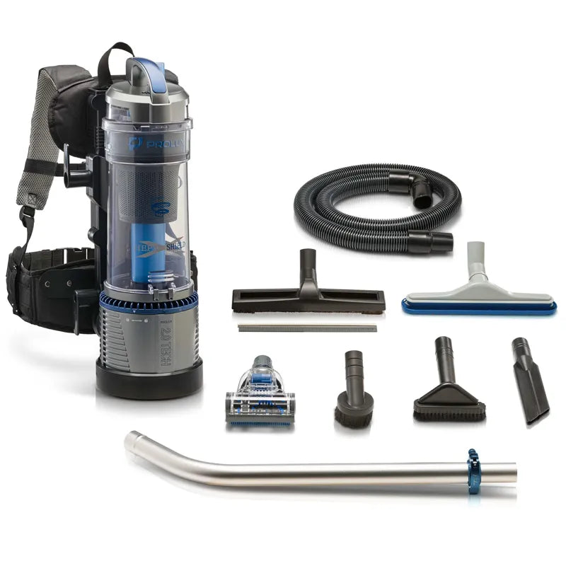 Prolux Lightweight 2.0 Bagless Upright Backpack Vacuum full kit layout.