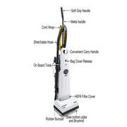 Prolux PLC6K commercial upright vacuum labeled features.
