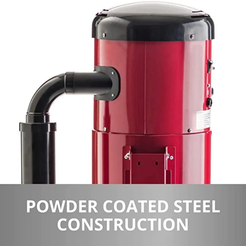 Prolux PLCCV12K Central Vacuum Power Unit feature highlights with annotations.