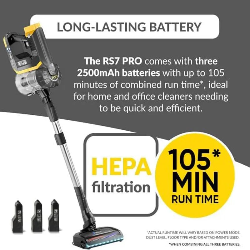 Prolux RS7 PRO battery life hepa filtration.