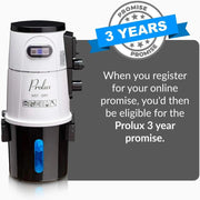 Prolux Wet Dry Garage Vacuum three year warranty.