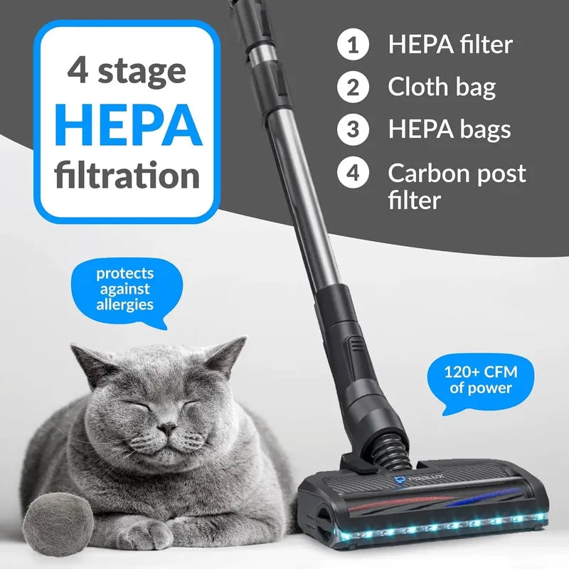 Prolux X8 Elite Backpack Vacuum Canister hepa filtration protects against allergies.