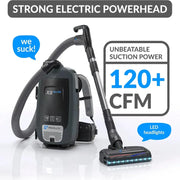 Prolux X8 Elite Backpack Vacuum Canister strong electric powerhead.