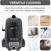 Prolux X8 Elite Backpack Vacuum Canister versatile cleaning multiple surfaces.