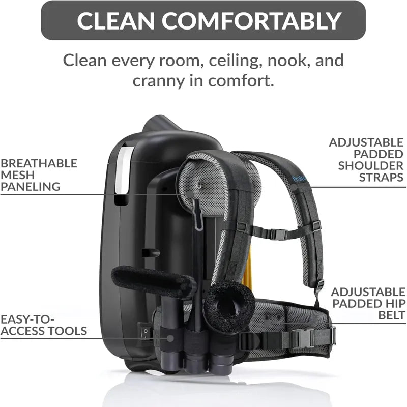 Prolux X8 Pro Commercial Backpack Vacuum comfortable backpack straps.