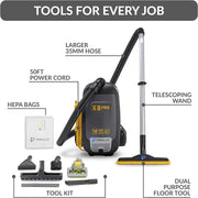 Prolux X8 Pro Commercial Backpack Vacuum tools for every job labeled parts.