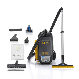 Prolux X8 Pro backpack vacuum cleaner full accessory set.