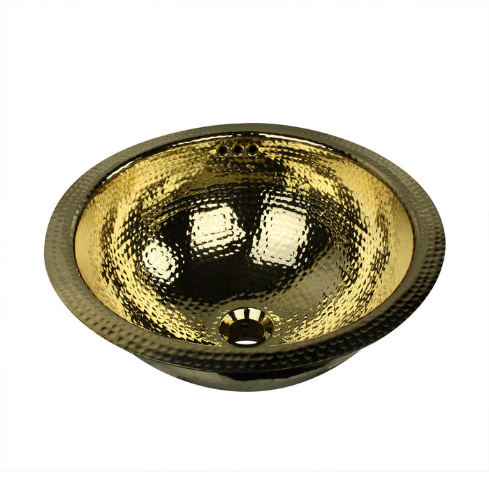 Nantucket Sinks 16.5" Hammered Brass Round Undermount Bathroom Sink w/Overflow - Parent
