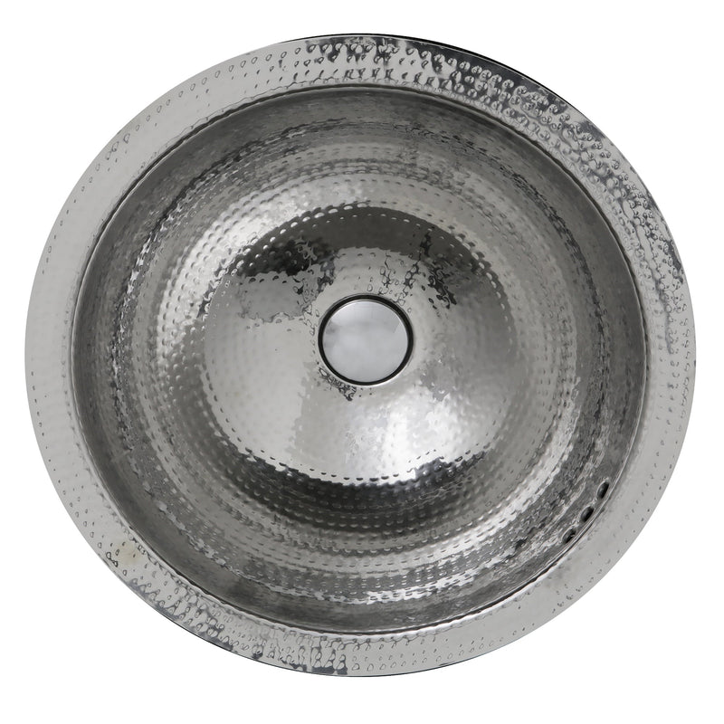 Nantucket Sinks RLS-OF RLS-OF 16.875" Hand Hammered Stainless Steel Round Undermount Bathroom Sink With Overflow (image 2)