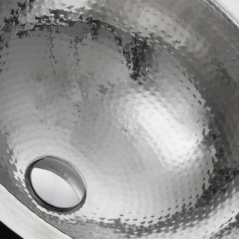 Nantucket Sinks RLS-OF RLS-OF 16.875" Hand Hammered Stainless Steel Round Undermount Bathroom Sink With Overflow (image 4)