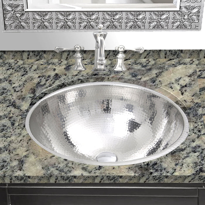 Nantucket Sinks RLS-OF RLS-OF 16.875" Hand Hammered Stainless Steel Round Undermount Bathroom Sink With Overflow