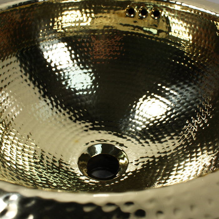 Nantucket Sinks 13" Hand Hammered Brass Round Undermount Bathroom Sink w/Overflow