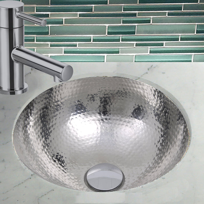 Nantucket Sinks ROS-OF ROS-OF 13" Hand Hammered Stailess Steel Round Undermount Bathroom Sink With Overflow