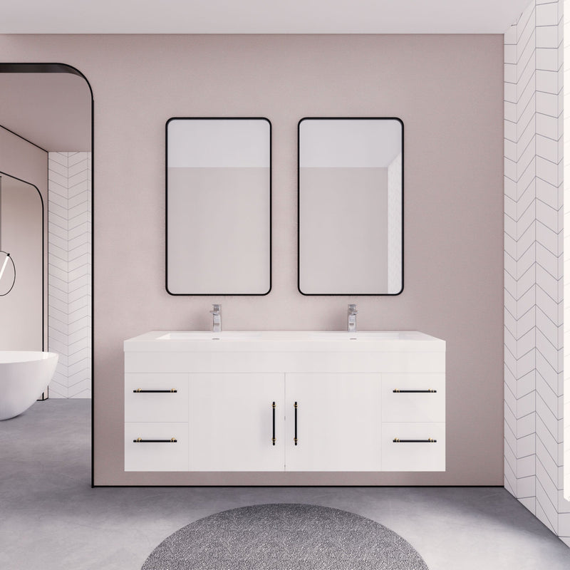 Elsa 60" Wall Mounted Floating Vanity in Glossy WhiteElsa 60" Wall Mounted Floating Vanity in Glossy White with Double Sink