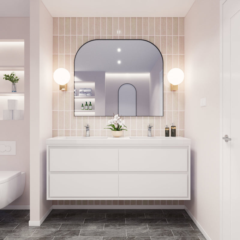 Saggia 60" Floating Vanity with Double Sink Set in Gloss White