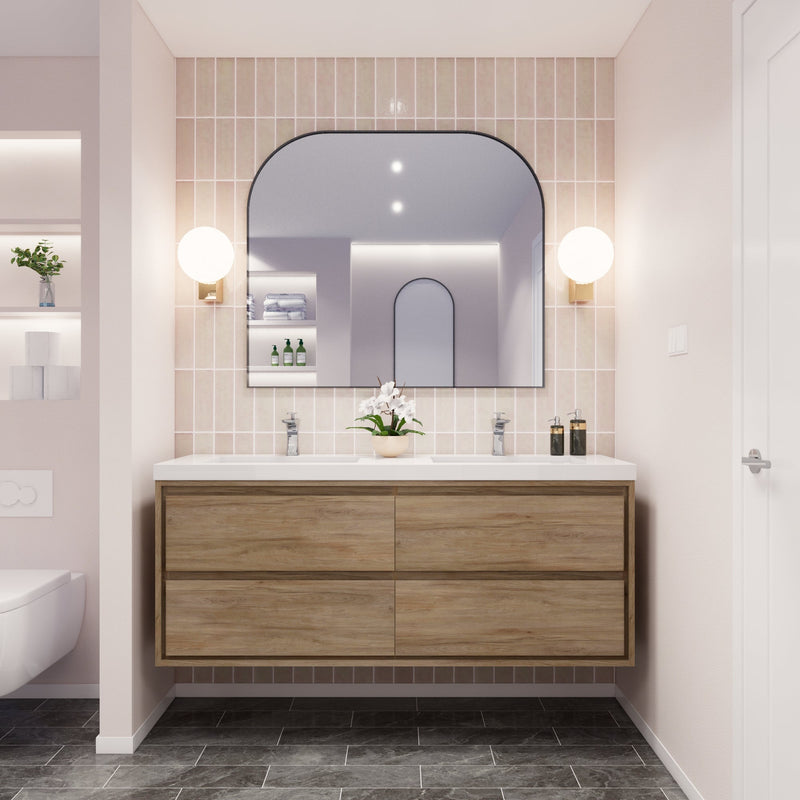 Saggia 60" Floating Vanity with Double Sink Set in White Oak