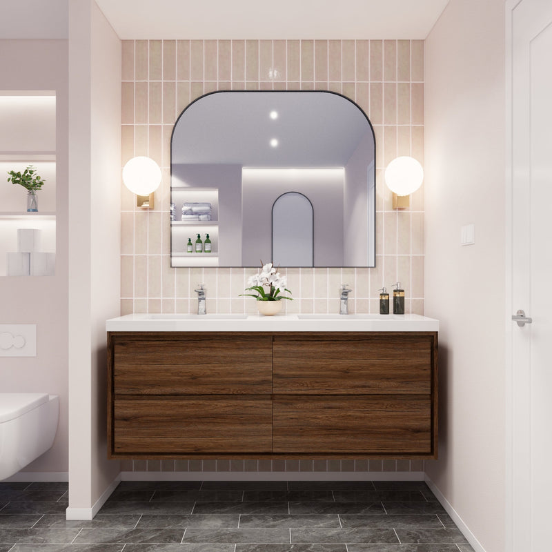 Saggia 60" Floating Vanity with Double Sink Set in Rosewood